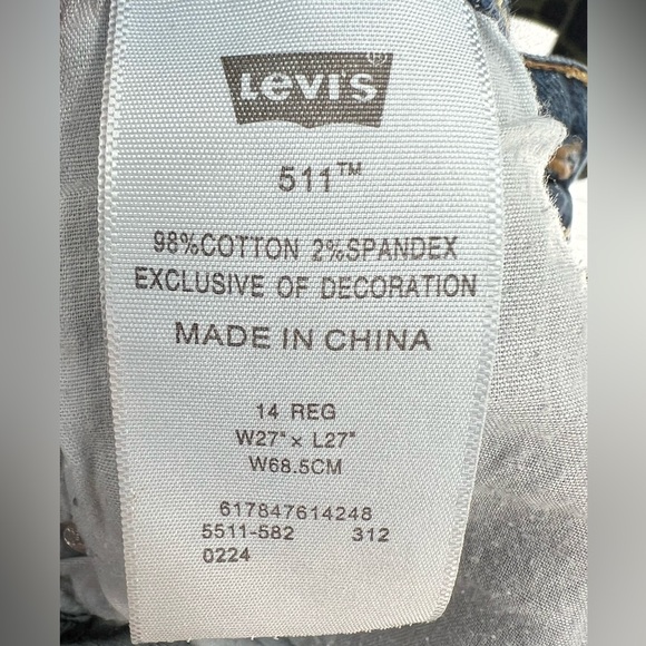 LEVI 511 SKINNY‎ FRINGE HEM JEANS - Picture 6 of 7